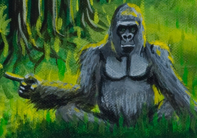 cropped out gorilla pointing